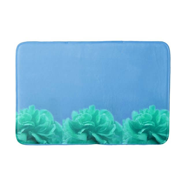 Colourful Blue Green Floral Bath Mat (Front)