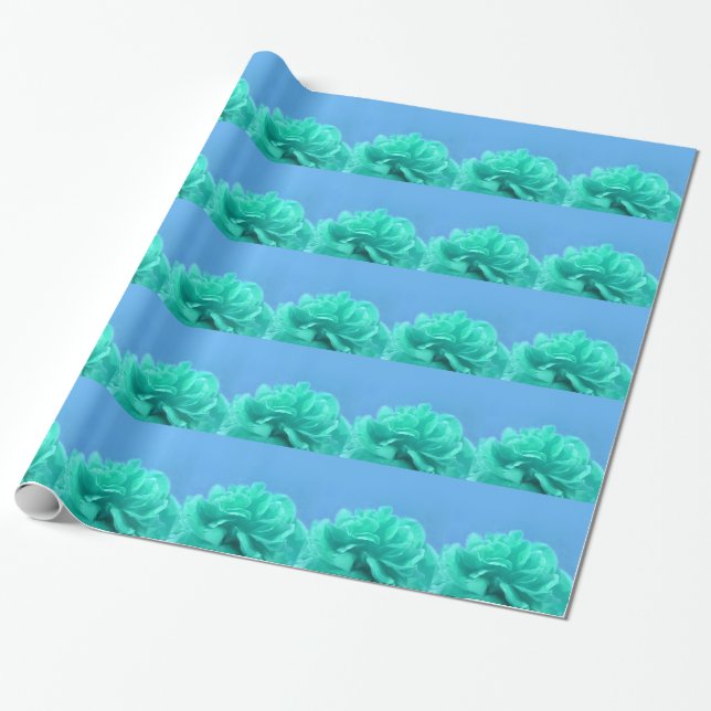 Colourful Blue Green Floral Wrapping Paper (Unrolled)