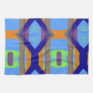 Colourful Blue Green Orange Customised Art Pattern Tea Towel
