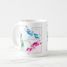 Colourful Blue Green Pink Dragonflies Coffee Mug