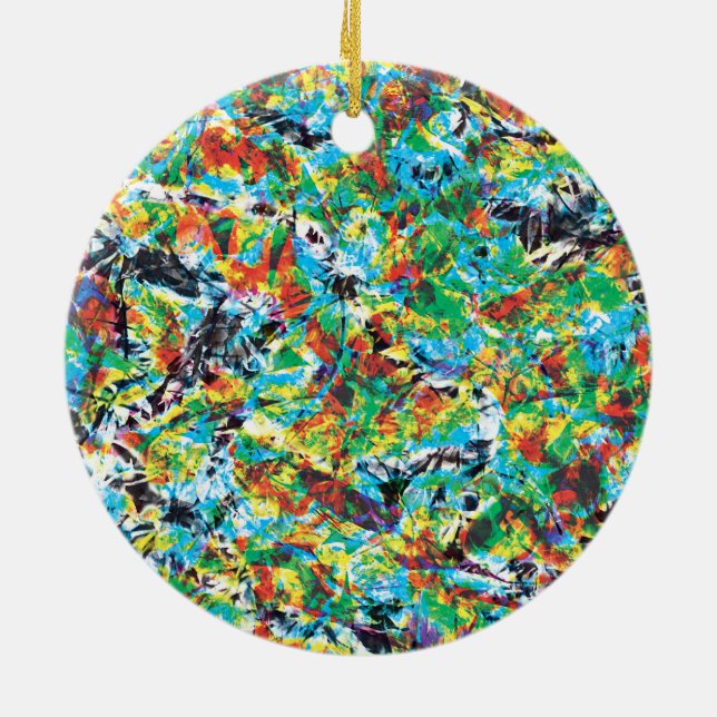 Colourful blue green spring flower pattern art ceramic tree decoration (Back)