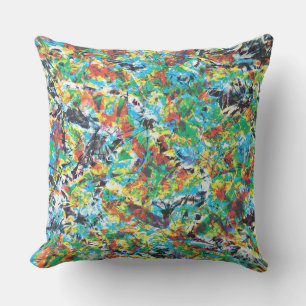 Colourful blue green spring flower pattern art outdoor cushion
