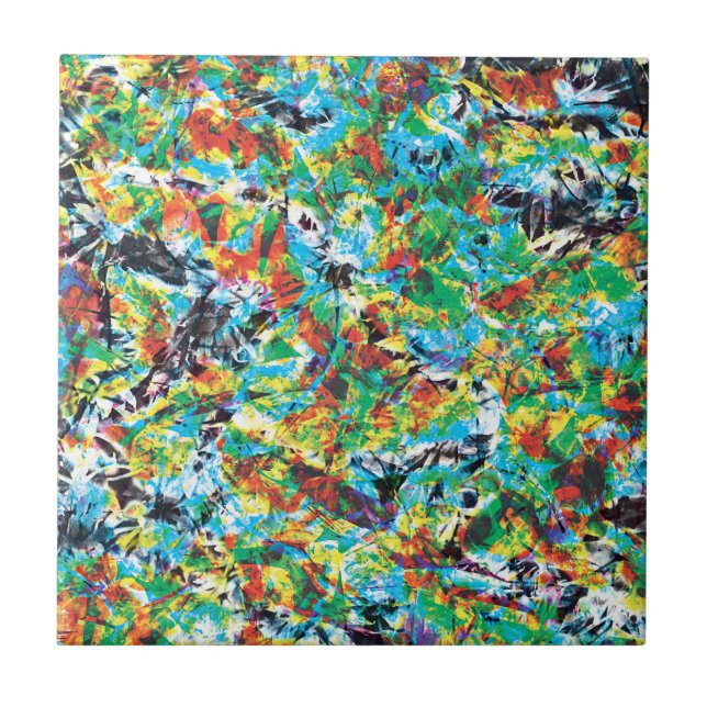 Colourful blue green spring flower pattern art tile (Front)