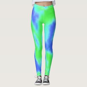 Colourful Blue Green Tie Dye Look Abstract Pattern Leggings