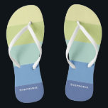 Colourful Blue Green Yellow Abstract Stripes Name Jandals<br><div class="desc">The typography text of the colourful design is customisable and can be personalised with a person's name or another word. You can change the font, font colour, font size, letter spacing, colour of the abstract stripes and reposition the text using the Design Tool. The design is yours to customise as...</div>