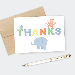 Colourful Blue Jungle Animals for Boy Baby Shower Thank You Card