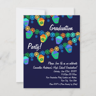 Colourful Blue Lanterns Graduation Party Invitatio Invitation