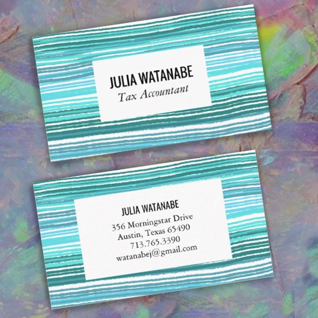 Colourful Blue Minimalist Stripes Handmade  Busine Business Card (Creator Uploaded)