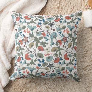 Colourful Blue Orange Flowers Cushion
