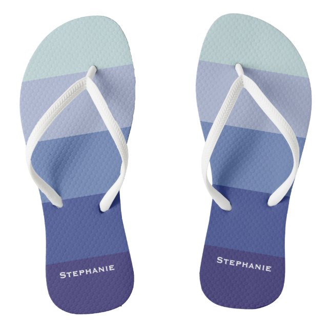 Colourful Blue Palette Abstract Stripes Custom Nam Jandals (Footbed)