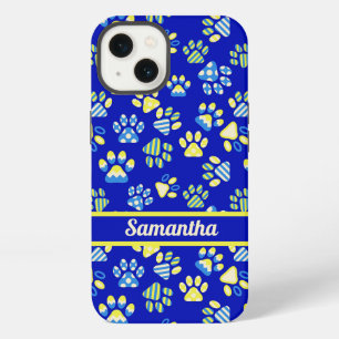 Colourful  Blue Paws Personalised  iPhone 13 Case