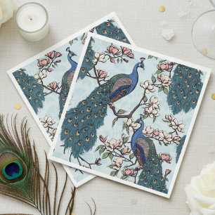 Colourful Blue Peacock and Magnolia Blue Napkin