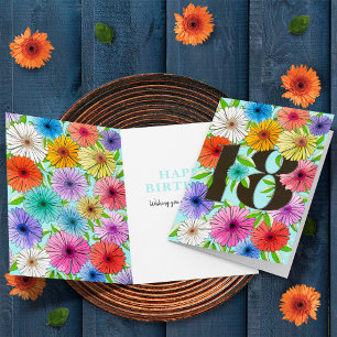 Colourful Blue Personalised 18th Birthday Floral Card