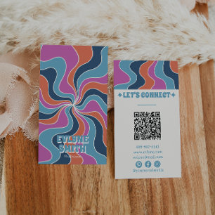Colourful Blue Pink Orange QR Code Groovy Trendy  Business Card
