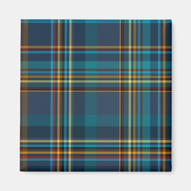 Colourful Blue Plaid Pattern Magnet (Front)
