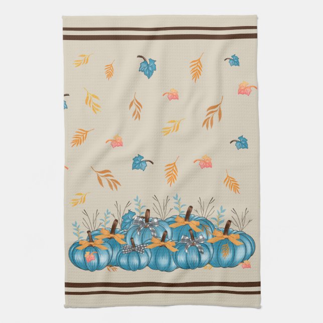Colourful Blue Pumpkins Beige Kitchen Towel (Vertical)