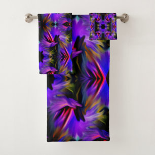 Colourful Blue Purple Brush Swirls Abstract Bath Towel Set