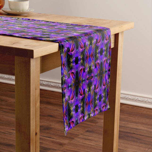 Colourful Blue Purple Brush Swirls Abstract        Short Table Runner (In Situ)