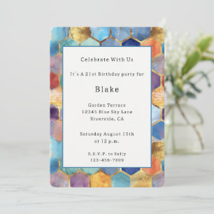 Colourful Blue Purple Orange Yellow Birthday Invitation