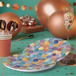 Colourful Blue Purple Orange Yellow Birthday Paper Plate