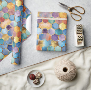 Colourful Blue Purple Orange Yellow Birthday Wrapping Paper