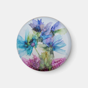 Colourful Blue Purple Pink Green Floral Art Magnet