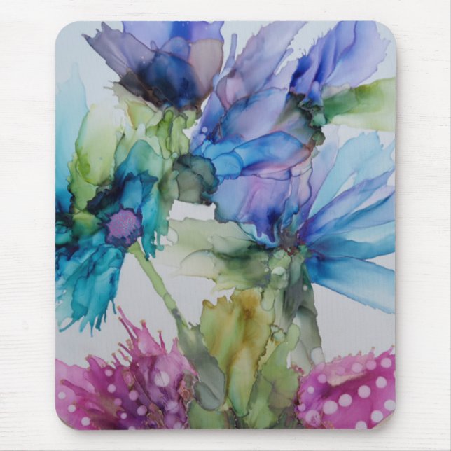 Colourful Blue Purple Pink Green Floral Art Mouse Pad (Front)