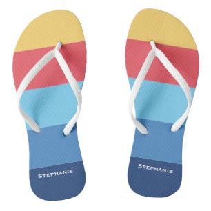 Colourful Blue Red Orange Abstract Stripes Name Jandals