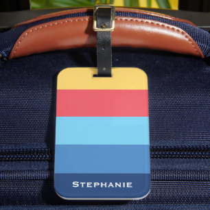 Colourful Blue Red Orange Abstract Stripes Name Luggage Tag