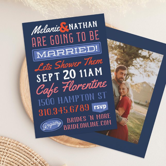 Colourful Blue Red Retro Couples Wedding Shower Invitation (Creator Uploaded)