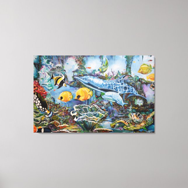 Colourful Blue Red Yellow Marine Animals Canvas Print (Front)
