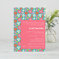 Colourful Blue Retro Floral Playful Bat Mitzvah