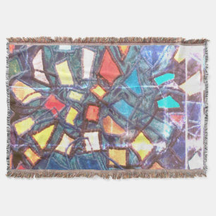 Colourful Blue Retro Grunge Stained Glass Aspect Throw Blanket