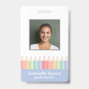Colourful Blue School Teacher Photo ID Badge