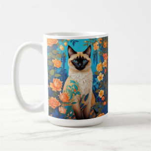 Colourful Blue Siamese Cat Botanical Garden Coffee Mug