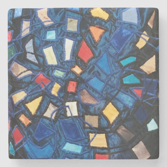 Colourful Blue Stained Glass Aspect Abstract Vivid Stone Coaster (Front)