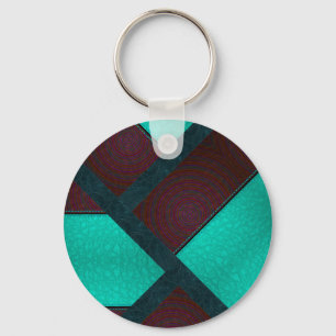 Colourful Blue Stitched Patchwork leather Key Ring