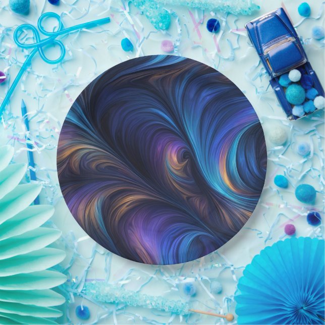Colourful Blue Swirl Pattern Paper Plate (Party)