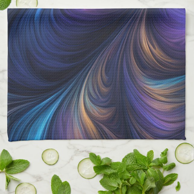 Colourful Blue Swirl Pattern Tea Towel (Folded)
