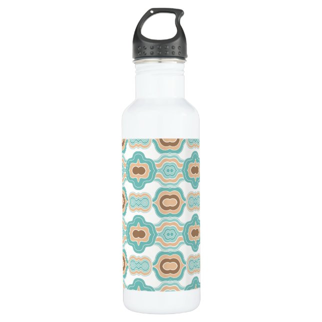 Colourful blue/tan/brown medallion 710 ml water bottle (Front)