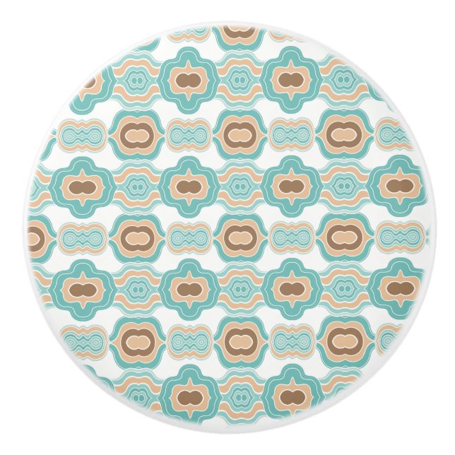 Colourful blue/tan/brown medallion ceramic knob (Front)