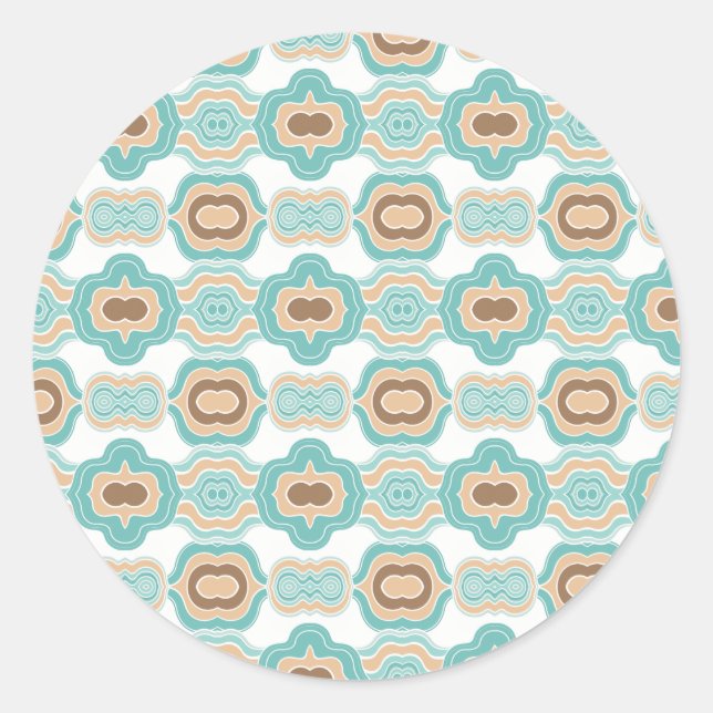 Colourful blue/tan/brown medallion classic round sticker (Front)