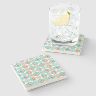 Colourful blue/tan/brown medallion stone coaster