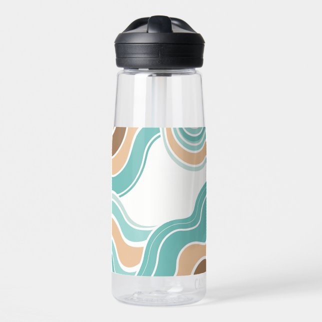 Colourful blue/tan/brown wavy water bottle (Front)