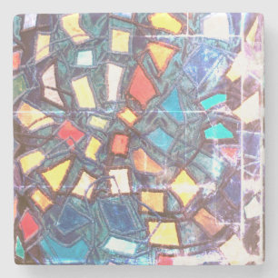 Colourful blue teal yellow red grunge abstract stone coaster