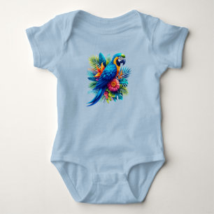 Colourful, blue tropical macaw  baby bodysuit