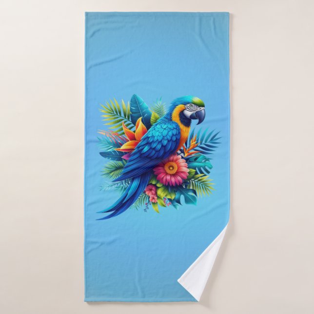 Colourful, blue tropical macaw  bath towel (Bath Towel)