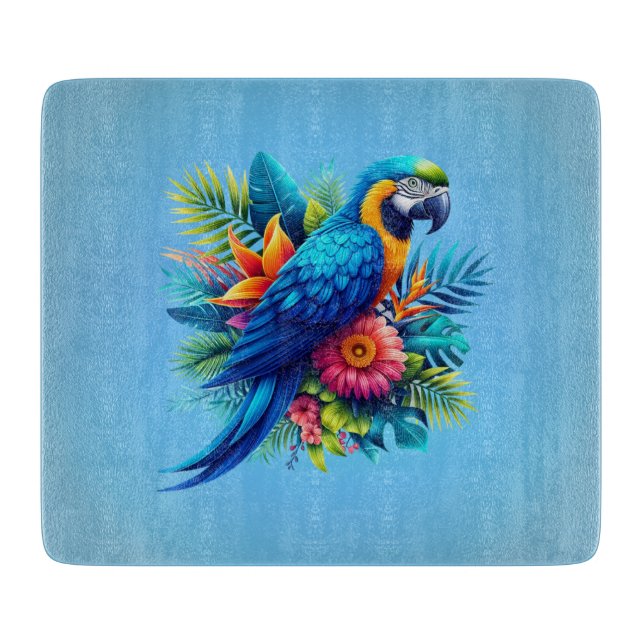 Colourful, blue tropical macaw  cutting board (Front)