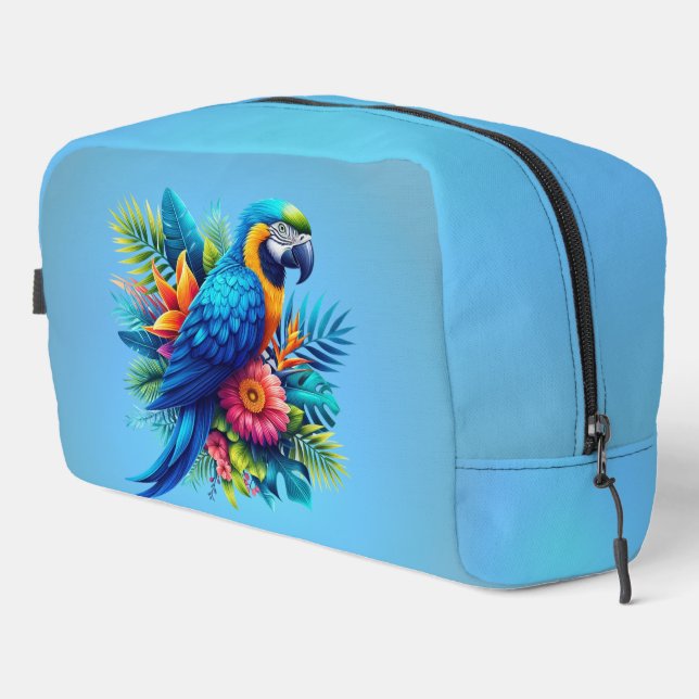 Colourful, blue tropical macaw  dopp kit (Right Corner)