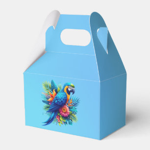 Colourful, blue tropical macaw favour box